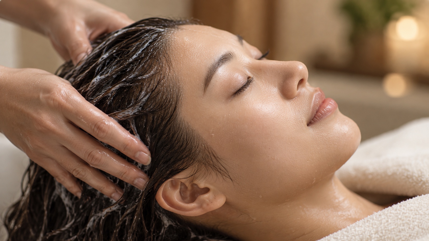Illustration of a relaxing head spa scalp massage